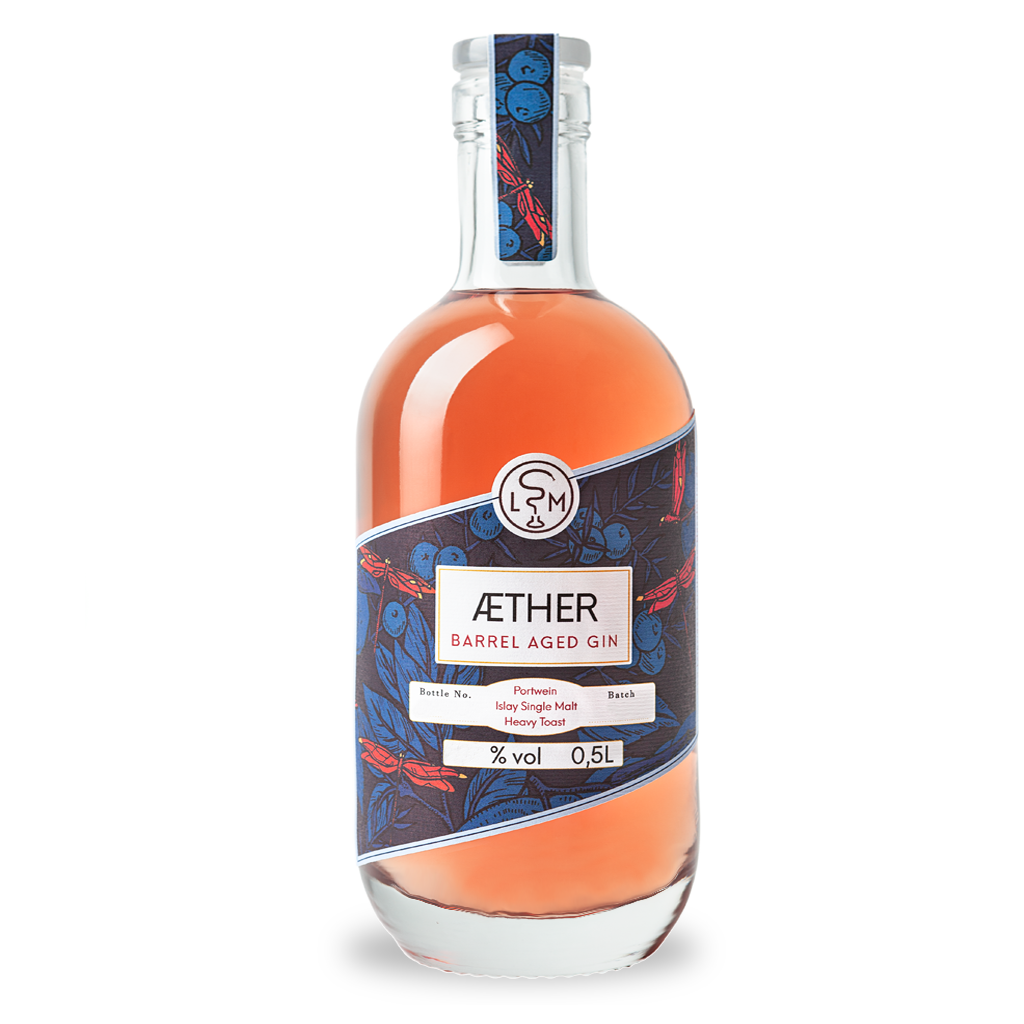 Aether Barrel Aged Gin in der 500 ml Flasche der Leipziger Spirituosen Manufaktur