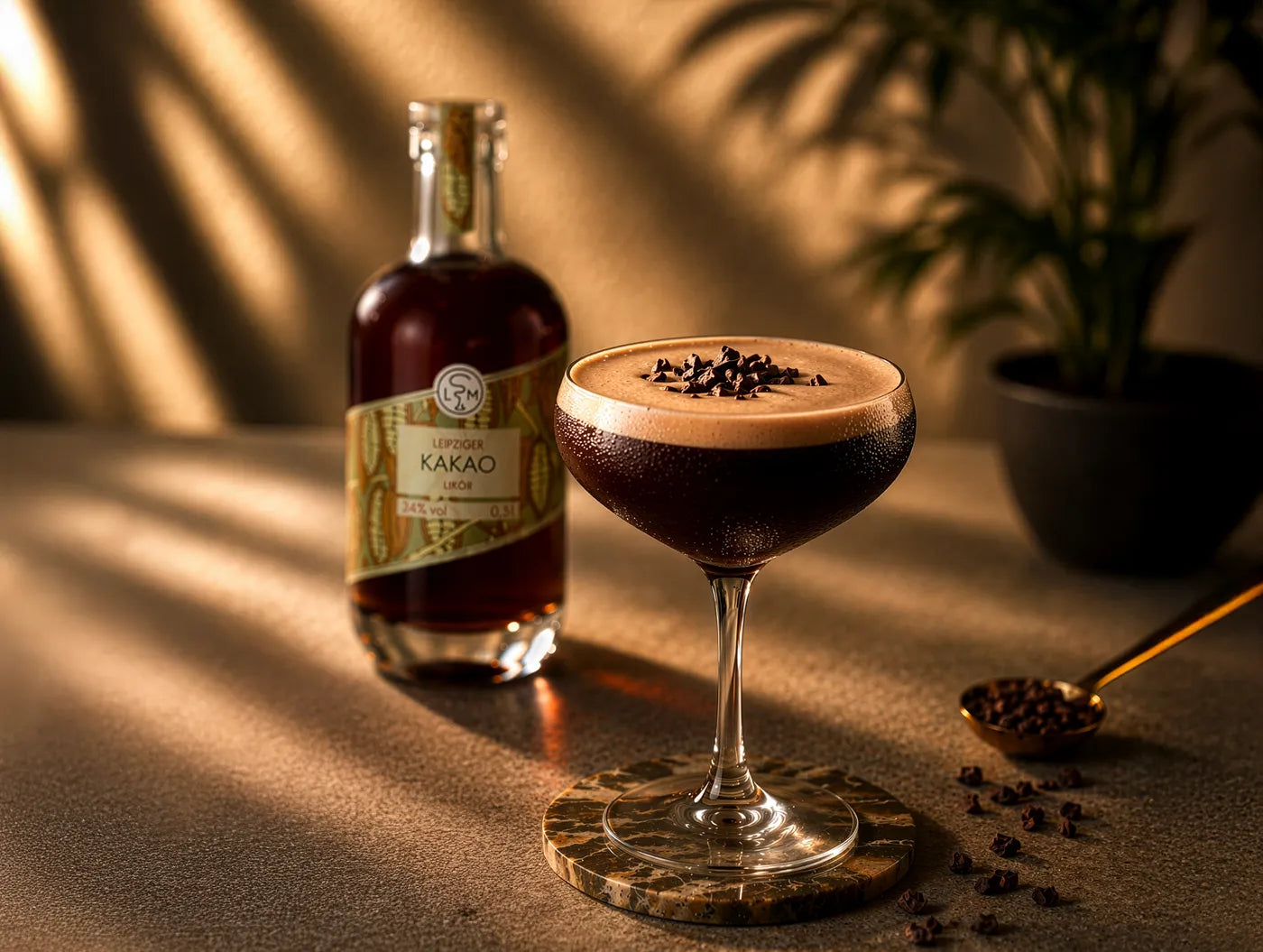 Leipziger Kakao Likör im Glas serviert als Espresso Martini