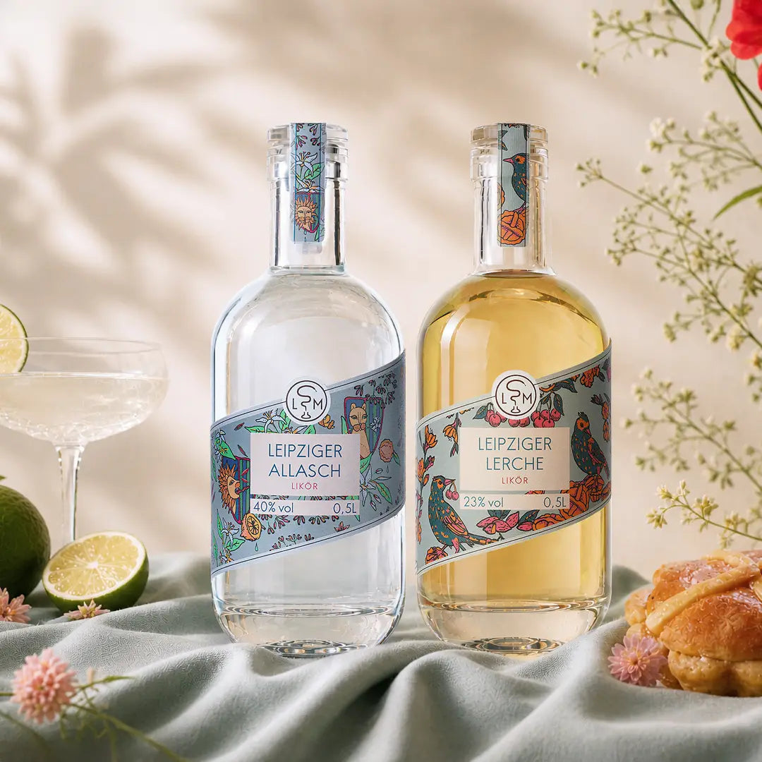 Leipziger Originale mit Leipziger Lerche Likör und Leipziger Allasch als besonderes Genussbundle aus Leipzig