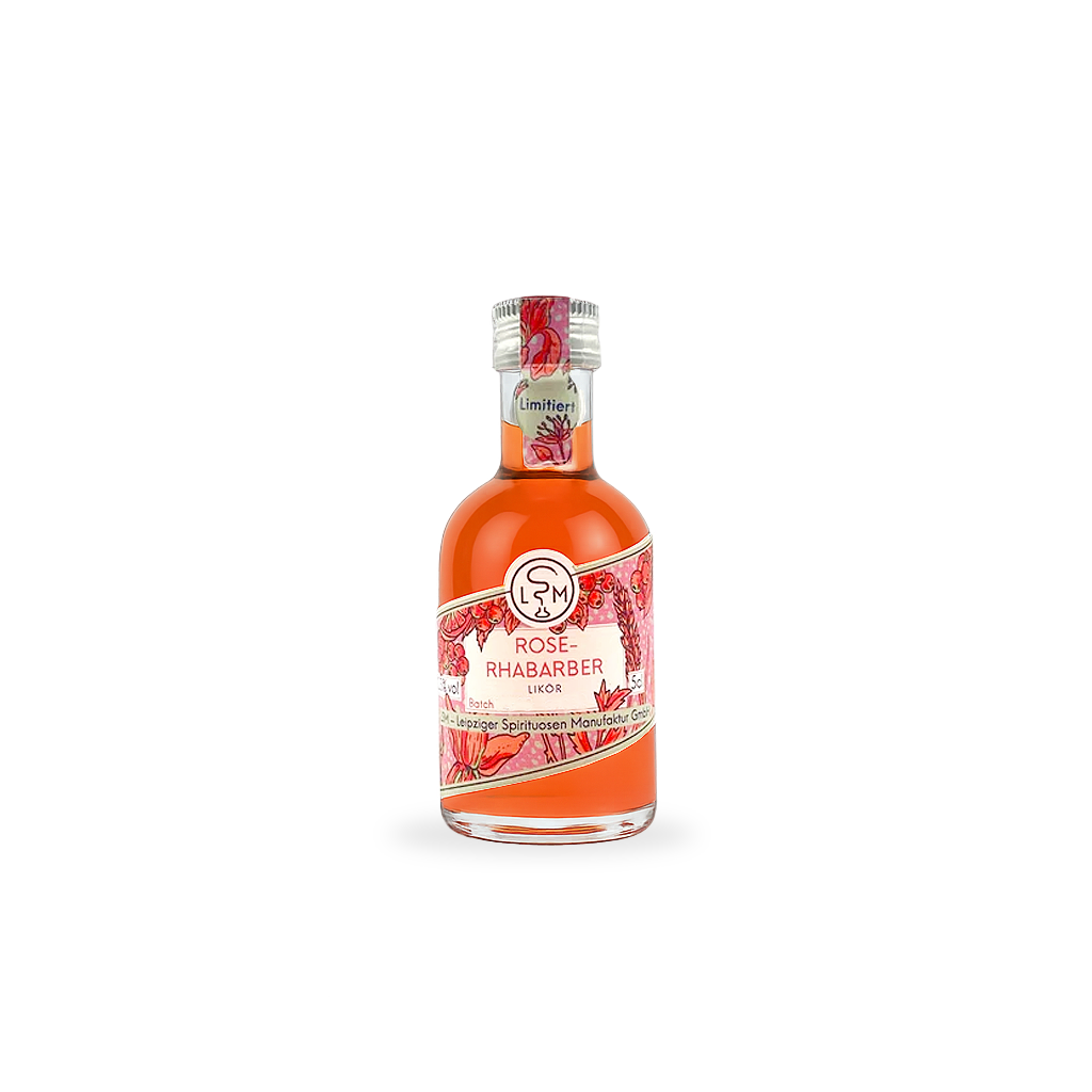 Rose-Rhabarber Likör in der 50 ml Miniaturflasche