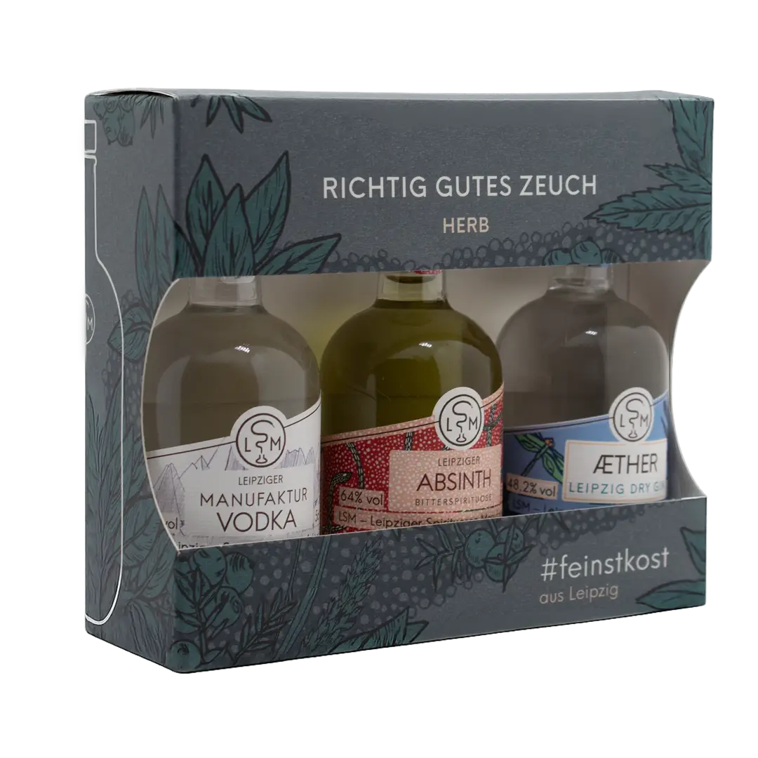 Tastingset Herb mit Vodka, Absinth und Gin in Geschenkverpackung